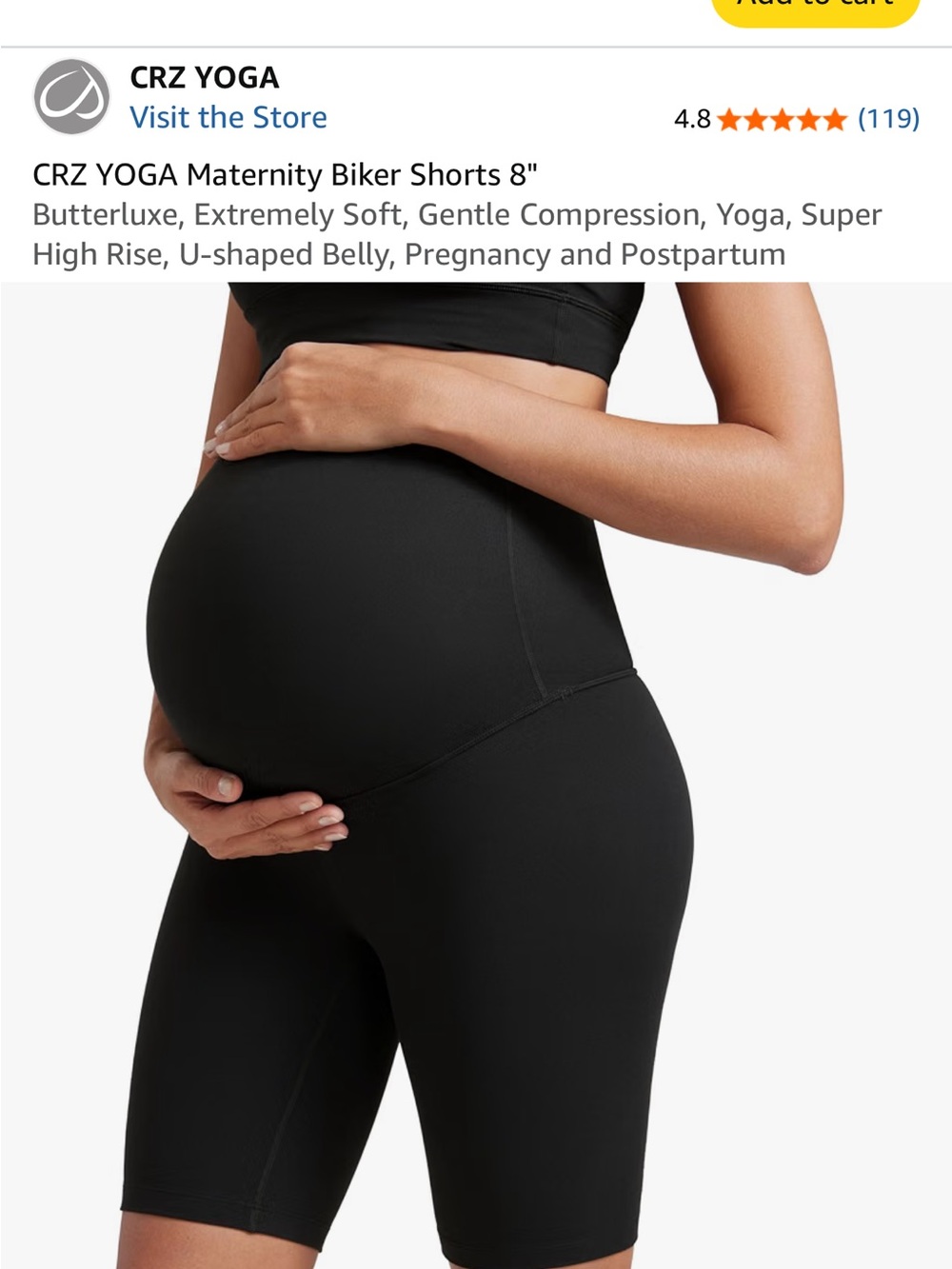 CRZ YOGA Black Maternity Biker Shorts - High Rise Support